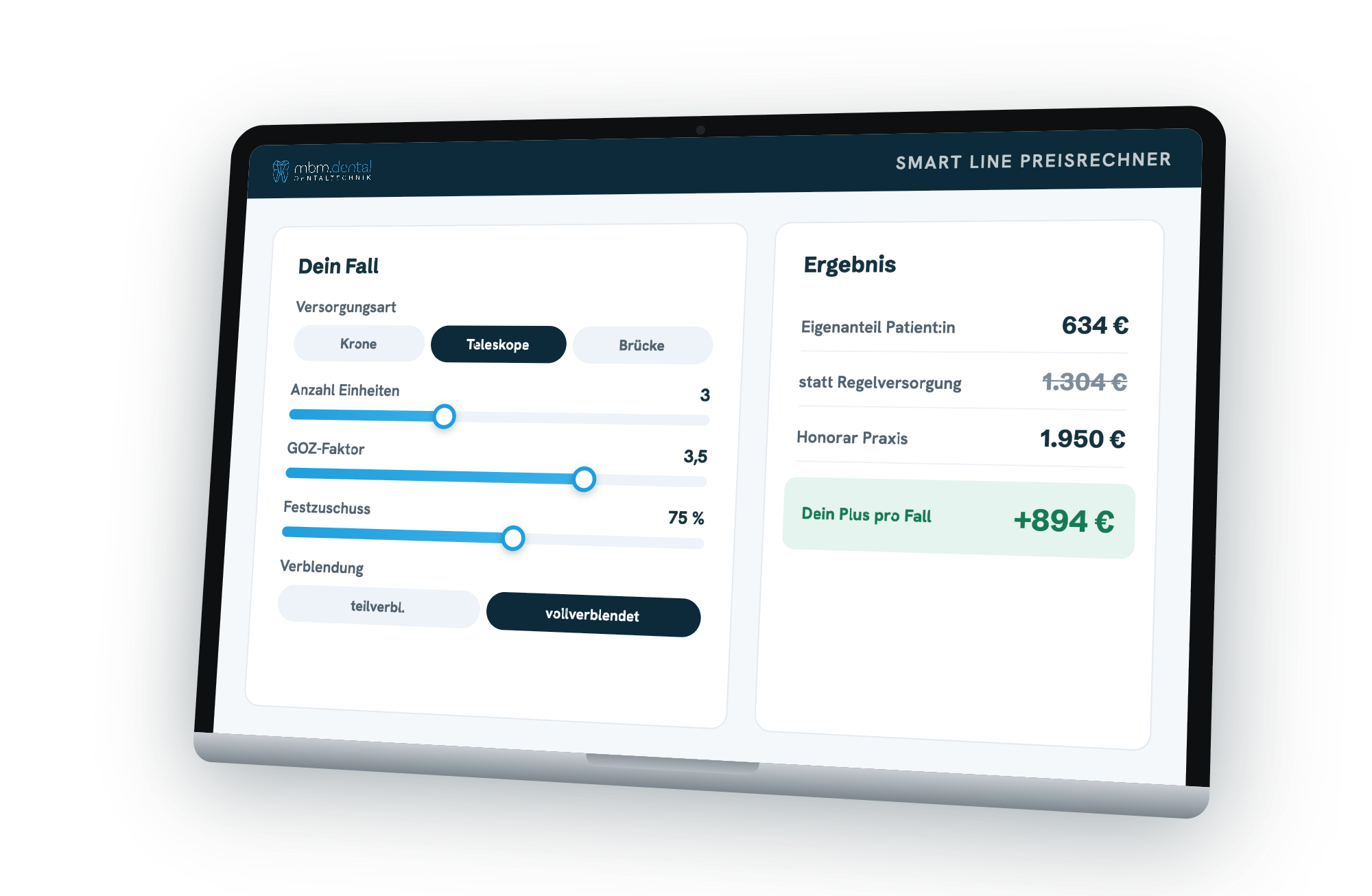 smart line Preisrechner Mockup auf einem MacBook